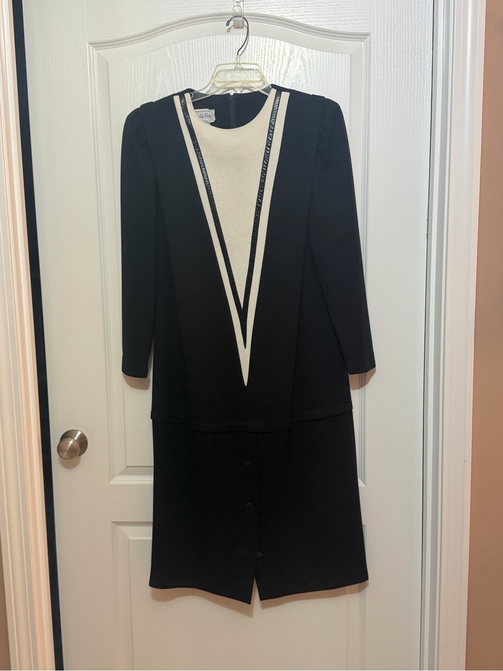 Black Dress with Cream V-Inset, sz 14